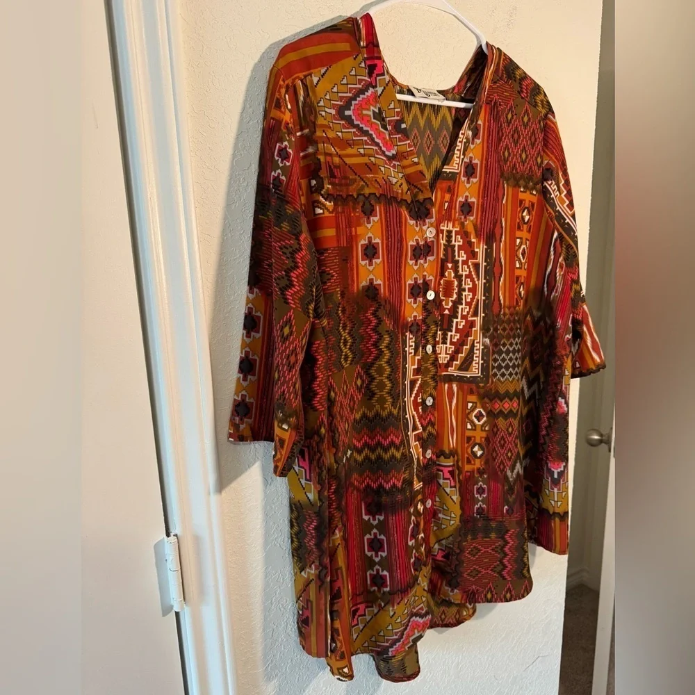 Show Me Your Mumu Aztec Patchwork Tunic Button Down Tribal Womens Size XSmall